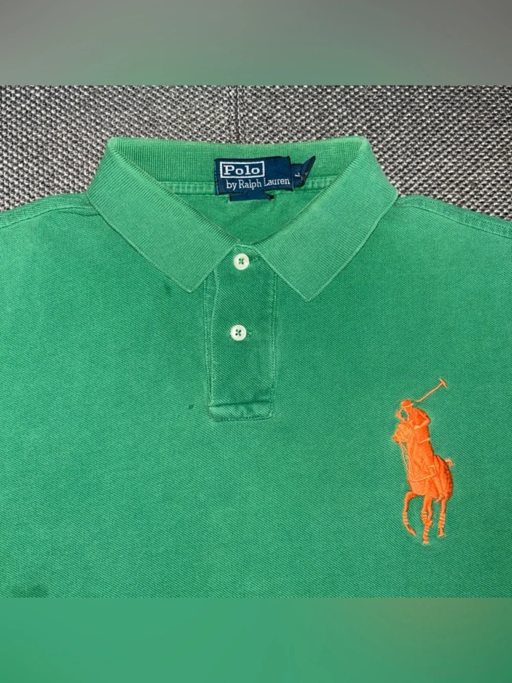 90s Polo Ralph Lauren Green Polo Shirt with Orange Pony